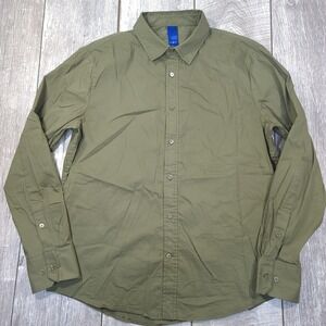 Kit and Ace Button Front Shirt Men Large Green Long Sleeve Cooling Cotton Blend